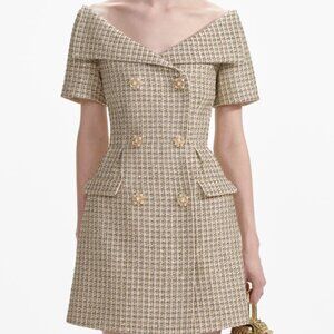 Self Portrait Gold Boucle Open Neck Mini Dress